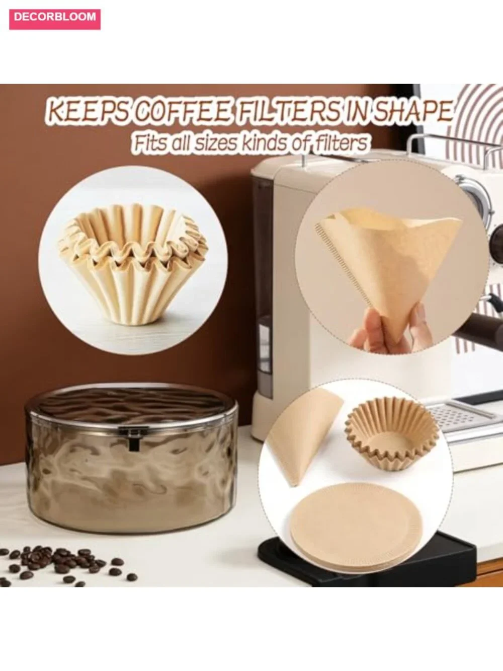 Coffee Filter Holder with Push-Button Lid, Gray Acrylic Storage Container,